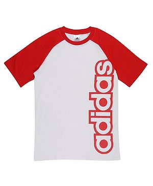 Adidas Kids Woven Raglan Sleeves T-Shirt Logo Print - White