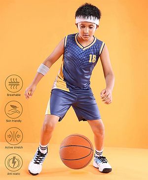Pine Active Sleeveless Athleisure T-Shirt & Shorts Set 18 Print - Navy Blue