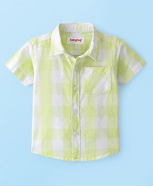 Babyhug 100% Cotton Woven Half Sleeve Regular Collar One Pocket Checked Shirt - Yellow