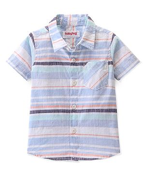 Babyhug 100% Cotton Woven Half Sleeves Regular Collar Stripe Shirt- Multicolour