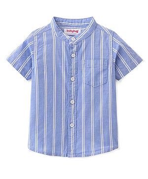 Babyhug 100% Cotton Woven Half Sleeves Mandarin Collar Stripe Shirt- Blue
