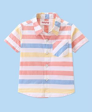 Babyhug 100% Cotton Woven Half Sleeves Regular Collar Stripe Shirt- Multicolour