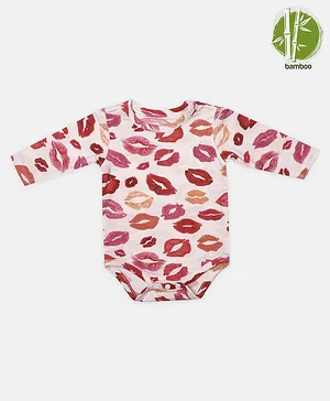 Softsens baby Bamboo Full  Sleeves All Over Lips Printed Onesie - Pink
