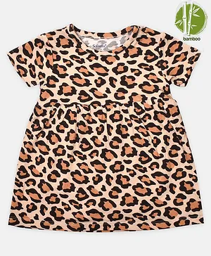 Softsens baby Half Sleeves Leopard    Printed Bamboo Dress Style Onesie  -  Brown