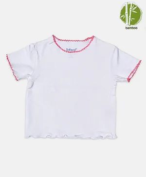 Softsens baby Half Sleeves Placket Lace Embroidered Bamboo Tee - White