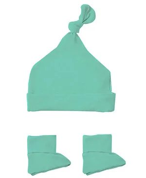 Softsens baby Bamboo Knotted Beanie Cap With Booties - Ice Green