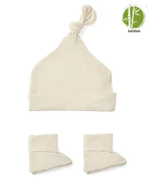 Softsens baby Bamboo Knotted Beanie Cap With Booties - Butter Cream