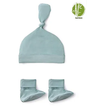 Softsens baby Bamboo Knotted Beanie Cap With Booties - Teal Blue