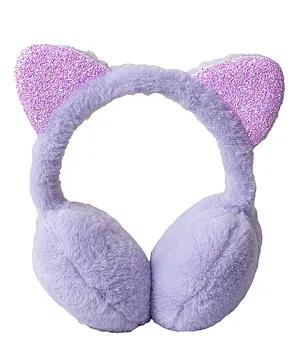 SYGA Children's Cute Light Purple Kitty Design Warm Earmuffs for Cold Protection Hot Warm Glitter Sequined Free Size