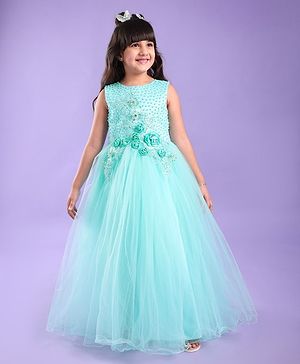 Mark & Mia Sleeveless Party Dress with Floral Corsage Motif & Pearl Detailing - Blue