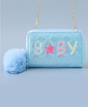 Babyhug Sling Bag with Sequin Baby Design & Fur Zipper - Blue