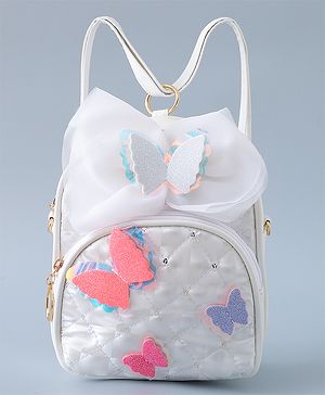 Babyhug Fashion Backpack with Butterfly Applique - Silver