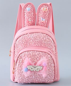 Babyhug Fashion Backpack with Bunny Design & Bow Applique - Pink
