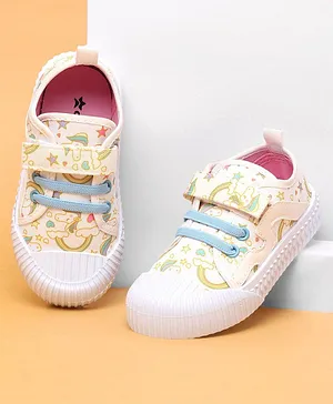 Cute Walk by Babyhug Velcro Closure Casual Shoes with Unicorn Print - Beige