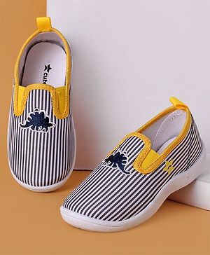 Cute Walk by Babyhug Slip On Casual Striped Shoes with Dino Patch - Yellow