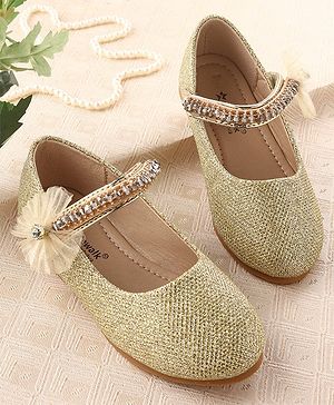 Cute Walk by Babyhug Velcro Closure Belly with Stone Lace & Flower Applique - Gold