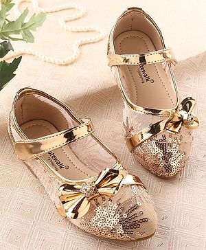 Cute Walk by Babyhug Ballerina Shoes with Bow Applique & Velcro Closure- Champagne