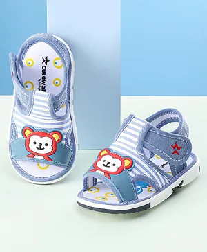 Cute Walk by Babyhug Musical Sandals With Velcro Closure & Teddy Applique - Blue