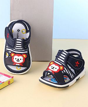 Cute Walk by Babyhug Musical Sandals With Velcro Closure & Teddy Applique - Blue