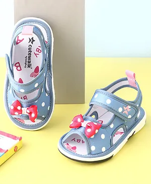 Cute Walk by Babyhug Sandals with Velcro Polka Dot and Bow - Blue