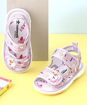Cute Walk by Babyhug Musical Sandals With Velcro Closure Unicorn Applique - Purple