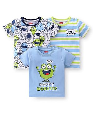 Babyhug 100% Cotton Knit Half Sleeves T-Shirt Monster Graphics Pack Of 3 - Multicolor