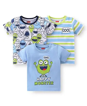 Babyhug 100% Cotton Knit Half Sleeves T-Shirt Monster Graphics Pack Of 3 - Multicolor