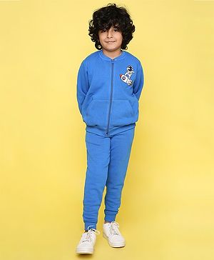 Knitting Doodles Full Sleeves Placement Rocket Printed Warm Fleece Sweatshirt & Joggers  Set - Blue