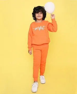 Knitting Doodles Full Sleeves Placement Perfect Text Printed Fleece Jogger Set - Orange