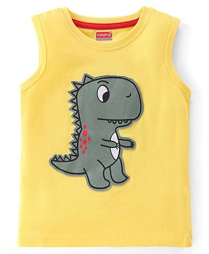 Babyhug 100% Cotton Knit Sleeveless T-Shirt Dino Graphics - Yellow
