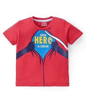 Babyhug 100% Cotton Knit Half Sleeves T-Shirt Text Print - Red
