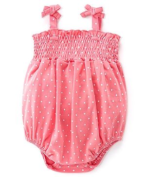 Babyhug 100% Cotton Knit Sleeveless Onesie Polka Dot Print - Pink