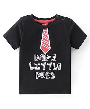 Babyhug 100% Cotton Knit Half Sleeves T-Shirt Text Graphics - Black