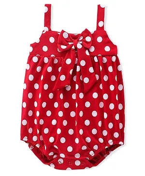 Babyhug 100% Cotton Singlet Sleeves Onesies With Polka Dots Print - Red