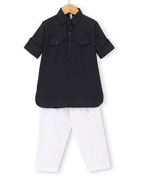 Babyhug Rayon Full Sleeves Pathani Kurta & Pyjama Set Solid Color - Black