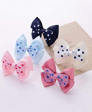 Pine Kids Free Size Bow & Butterfly Cips with Polka Dots Print Pack of 5 - Multicolour