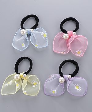 Pine Kids Free Size Rubber Bands Set with Pearl & Floral Design Pack of 4 -  Multicolor