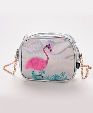 Pine Kids Sling Bag With Flamingo Bird Print - Silver