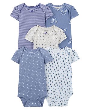 Carter's Half Sleeves Onesies Floral Print Pack of 5 - Multicolour