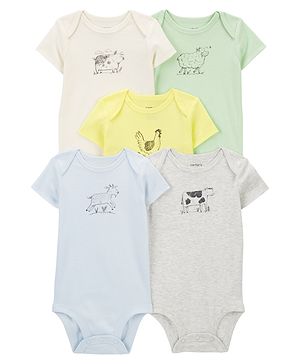 Carter's Half Sleeves Onesies Animal Print Pack of 5 - Multicolour