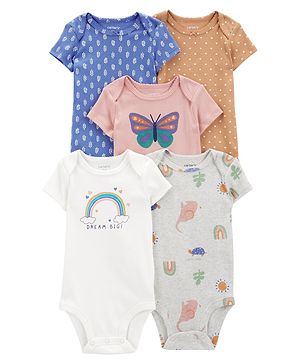 Carter's Half Sleeves Onesies With Heart  Print Pack of 5 - Multicolour