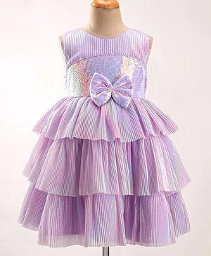 Babyhug Sleeveless Party Wear Tiered Dress with Bow Applique - Lavender