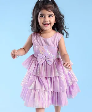 Babyhug Sleeveless Party Wear Tiered
                              Dress with Bow Applique - Lavender