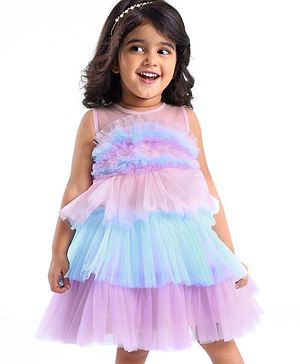 Babyhug Woven Sleeveless Tierred Party Dress  - Multicolour