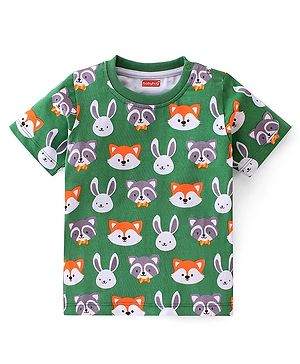Babyhug 100% Cotton Knit Half Sleeves T-Shirt With Fox Graphics - Olive Green