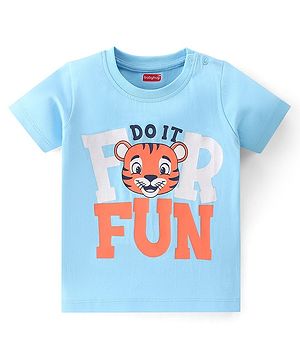 Babyhug 100% Cotton Knit Half Sleeves T-Shirt with Tiger Print - Blue