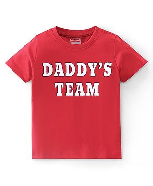Babyhug Cotton Knit Half Sleeves T-Shirt Text Print - Red