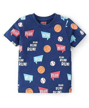 Babyhug Cotton Half Sleeves T-Shirt  With Sports Graphics - Navy Blue