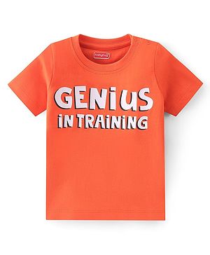 Babyhug 100% Cotton Knit Half Sleeves T-Shirt With Text Graphics - Orange