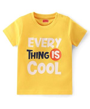 Babyhug 100% Cotton Knit Half Sleeves T-Shirt with Text Print - Yellow